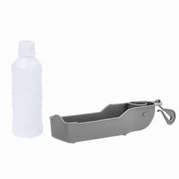 A drink bottle in white, accompanied by a grey container with a clip, featuring a logo.