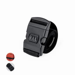 A black security belt with a combination lock and adjustable strap. It features a plain design with no visible branding.