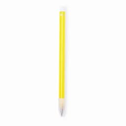 A yellow pencil with a fine point, featuring a clear section at the top. It has a logo near the tip.