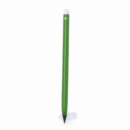 A green promotional pen with a white tip and branding. The pen has a sleek design and a rounded top.