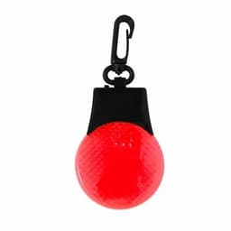 A round red light with a textured surface and a black clip for attachment.
