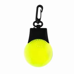 A yellow light with a black clip, featuring a textured spherical design. It includes a hook for easy attachment.