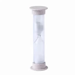 A drink bottle with a transparent body and light grey textured caps, featuring a minimalistic design and a logo.