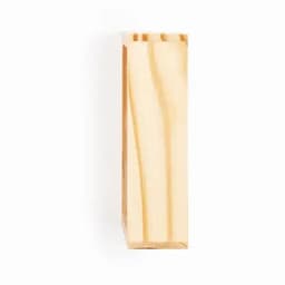 A wooden block with a light, natural finish and visible grain patterns, standing upright on a white background.