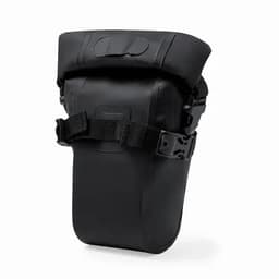 A drink bottle in a black waterproof carry case with adjustable straps and a foldable top closure.