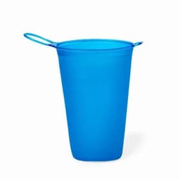 A blue drink bottle with a lid and handles, featuring a sleek, simple design and a smooth finish.