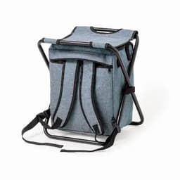 A drink bottle styled bag in blue fabric with black trim, featuring a foldable design and multiple compartments.