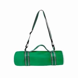 A green drink bottle with a carry strap, featuring a sleek design and a logo.