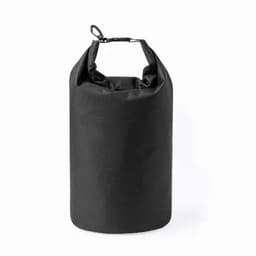 A black dry bag with a roll-top closure and a secure handle for easy carrying.