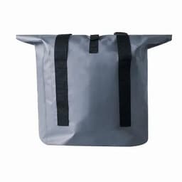 A grey waterproof bag with two black straps for carrying. It features a simple, sturdy design.