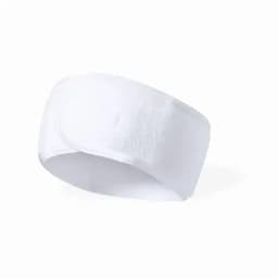 A white headband with a soft texture, featuring a rounded design and no visible branding or logos.