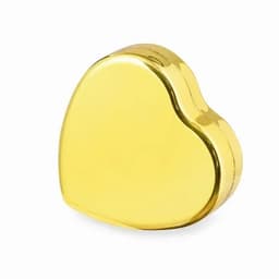 A heart-shaped gold product with a shiny surface, featuring a smooth design. It has a basic, reflective appearance.