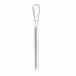 A silver pen with a clip attached, suitable for carrying on a keychain or bag.