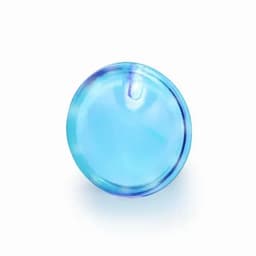 A drink bottle in a glossy light blue colour, featuring a round shape and a reflective surface. It has a logo.