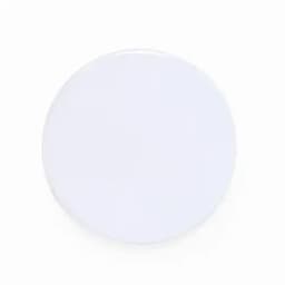 A drink bottle in a solid, glossy white finish with a circular shape and a simple design.