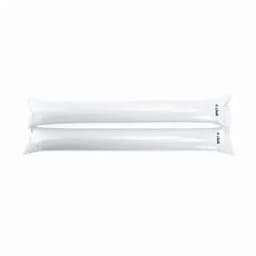 Two long, white inflatable pillows are displayed side by side, featuring a simple design with a small branding logo.