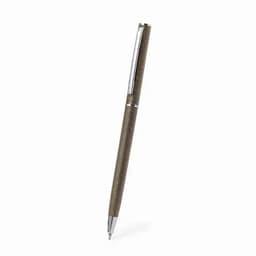 A pen with a sleek, brown body and a silver clip, featuring a minimalist design.