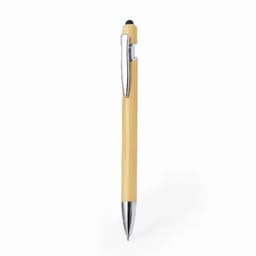A bamboo pen with a chrome clip and tip, featuring a smooth finish and a sleek design.