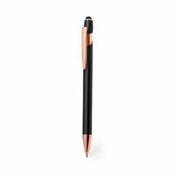 A sleek black pen with rose gold accents and a smooth clip for easy handling.