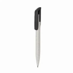 A pen with a grey barrel and black cap, featuring a simple design and clip for easy attachment.