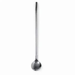 A stainless steel ladle with a long handle and a round bowl for serving liquids.