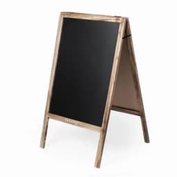 A wooden A-frame blackboard with a smooth, dark surface and a natural wood finish.