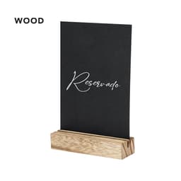 A standing black chalkboard with a wooden base displaying the word "Reservado."