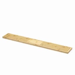A bamboo serving board with a slatted design and a smooth central section. It has a natural wood colour.