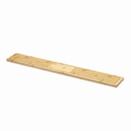 A bamboo shelf with slatted design and a smooth flat surface, suitable for various storage needs.
