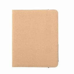 A folder with a textured gold exterior, featuring a simple, sleek design and a zip closure.