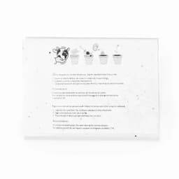 A rectangular promotional product with instructions and illustrations, featuring a simple, minimalist design.