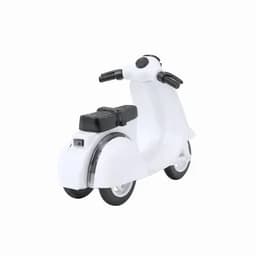 A white novelty scooter toy featuring black handlebars and seat, designed for fun and games.