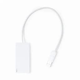 A USB connector with a white cable, featuring a rectangular adapter at one end and a USB plug at the other.