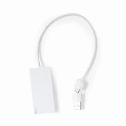 A USB adapter with a white cable, featuring a rectangular body and a connector at one end.