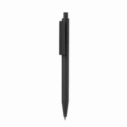A black pen with a minimalist design, featuring a clip and a smooth, pointed tip.