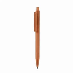 A pen in a terracotta colour with a clip and a smooth finish, featuring a logo on the body.