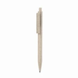 A biodegradable pen in a light beige colour with a textured finish and a clip for easy attachment.