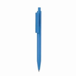 A blue pen with a sleek design and a clip. It features a standard pointed tip for writing.