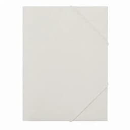 A white notebook with a simple cover and elastic closure, featuring a textured surface.