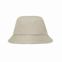 A bucket hat in a light beige colour featuring a simple, unadorned design.