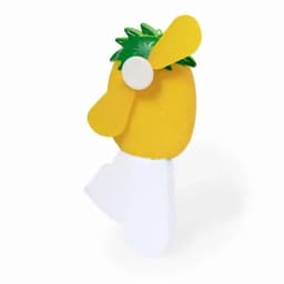 A drink bottle shaped like a pineapple with green leaves and a white base. It features a spinning propeller.