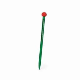 A green measuring stick with a red top, designed for garden use. It features a measurement scale along the length.