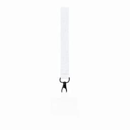 A drink bottle with a white strap and a black clip for attachment, featuring a simple design.
