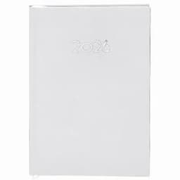 A planner in a sleek white design featuring the year "2026" embossed on the front cover.
