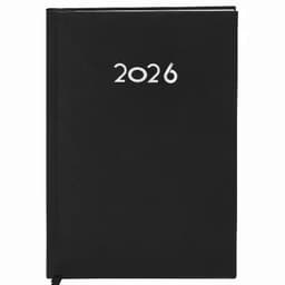 A black diary for the year 2026 with a simple silver numeral design on the cover.