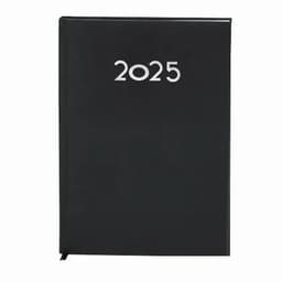 A black 2025 diary with a simple design and a ribbon bookmark.