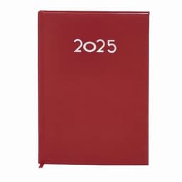 A red planner with a glossy cover, featuring the year "2025" in white on the front.