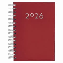 A red spiral-bound notebook with a textured cover featuring the year "2026" on the front.