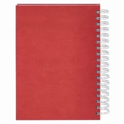A red notebook with a spiral binding, featuring a smooth matte cover.