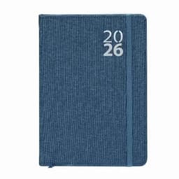A blue journal with a textured cover and an elastic band, featuring the numbers "2026" prominently on the front.